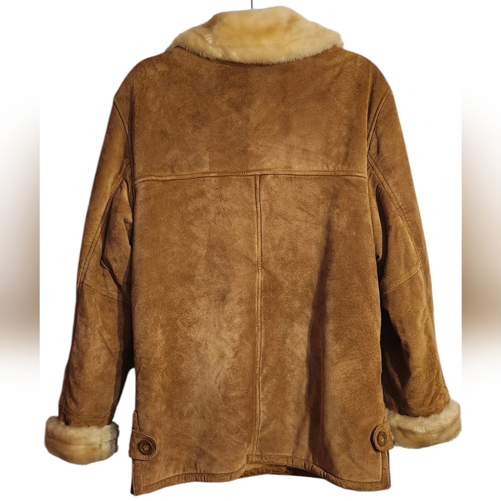 Dennis Basso Faux Fur Lined Leather Coat, Genuine Leather, Tan Leather, Small - Picture 2 of 8